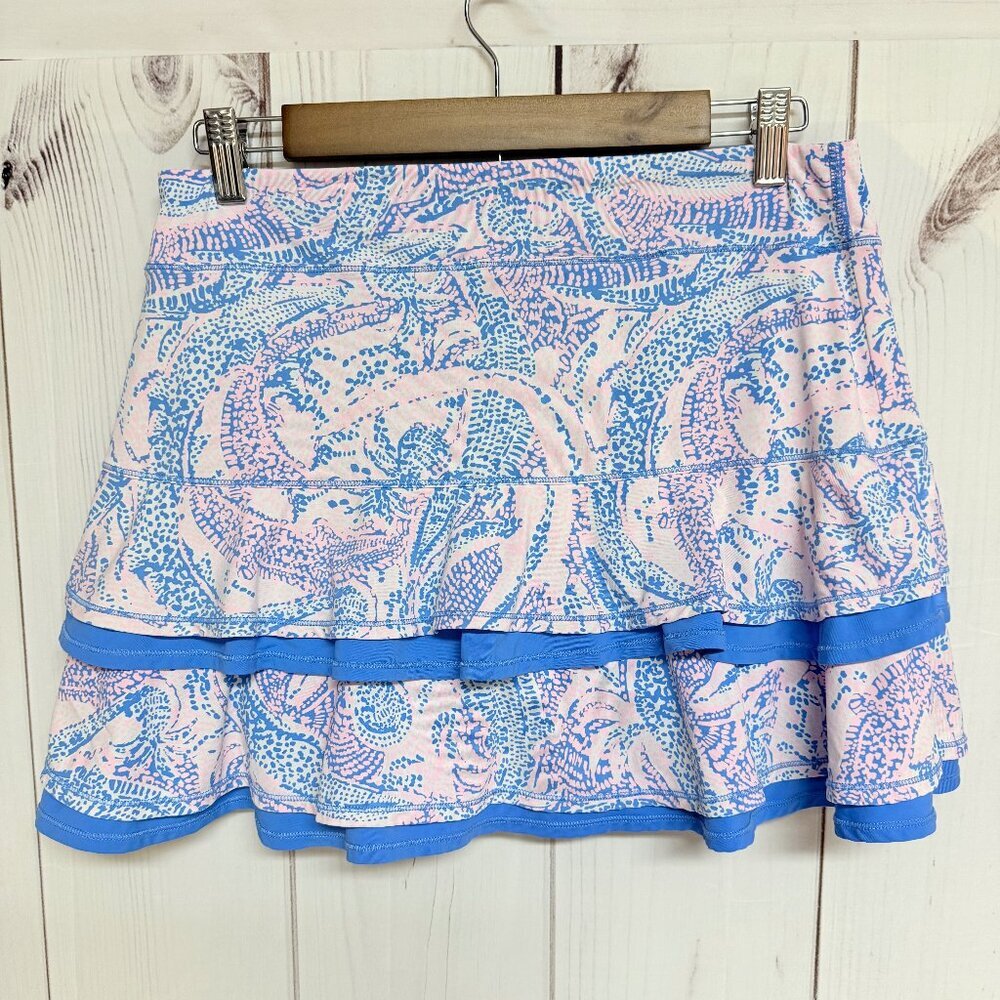 Lilly Pulitzer Luxletic Zela‎ Skort Medium Coastal Blue Maybe Gator EUC